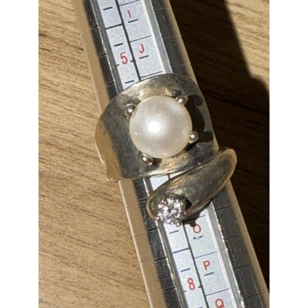 925 Sterling Silver‎ Nested Freshwater Cz Pearl Ring Sz 7 Adjustable